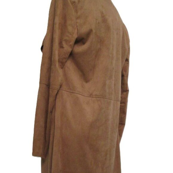 NWT MAX STUDIO Cascading Front Long Faux Suede Brown Jacket-Long Sleeves-Small - Picture 3 of 14